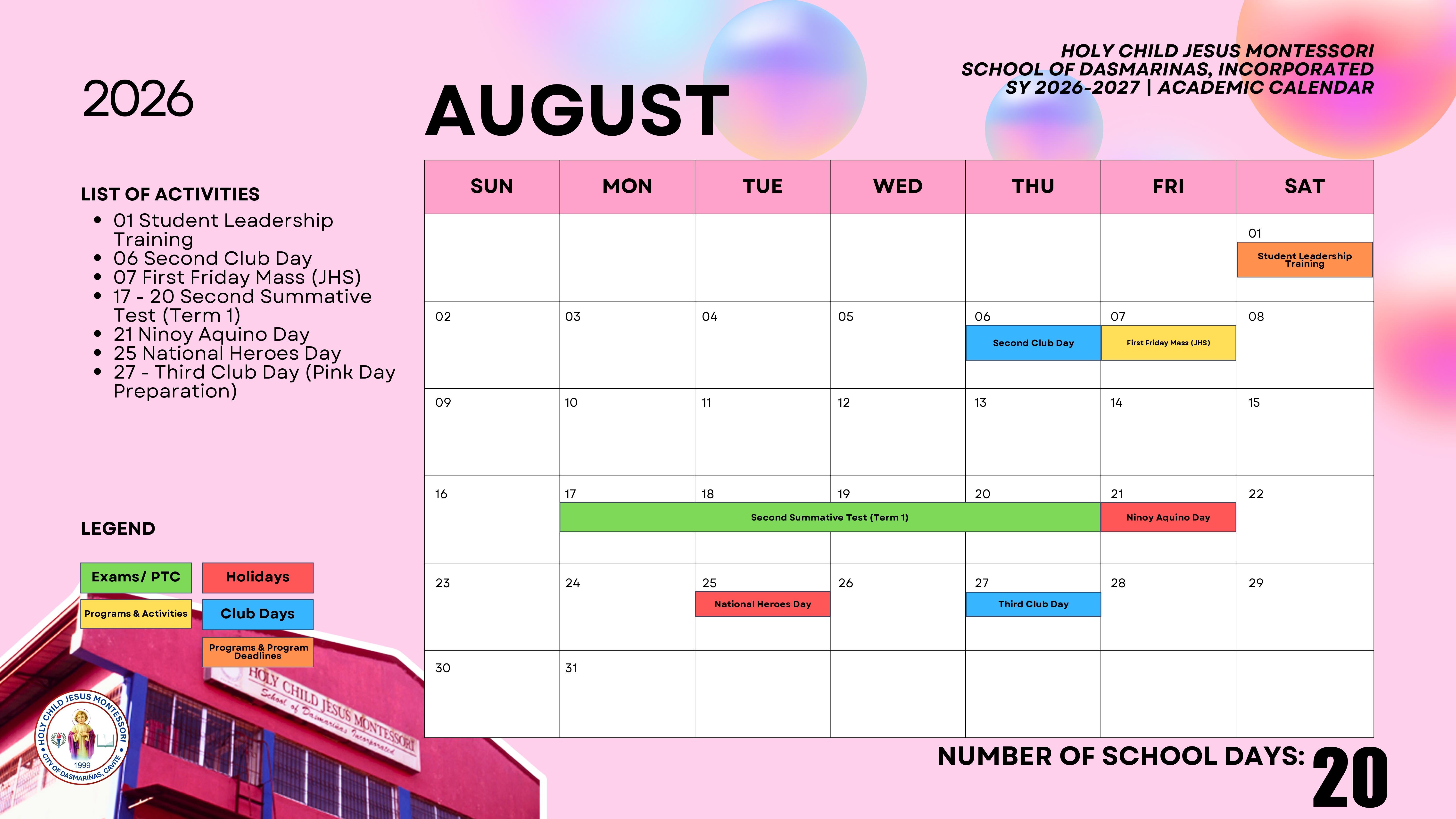 August Calendar Sheet